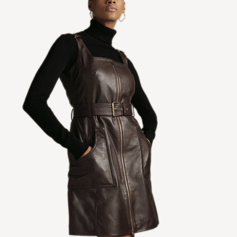 Karen Millen ワンピース ★Karen Millen★レザーバックル スクエアネック ジップドレス(3)