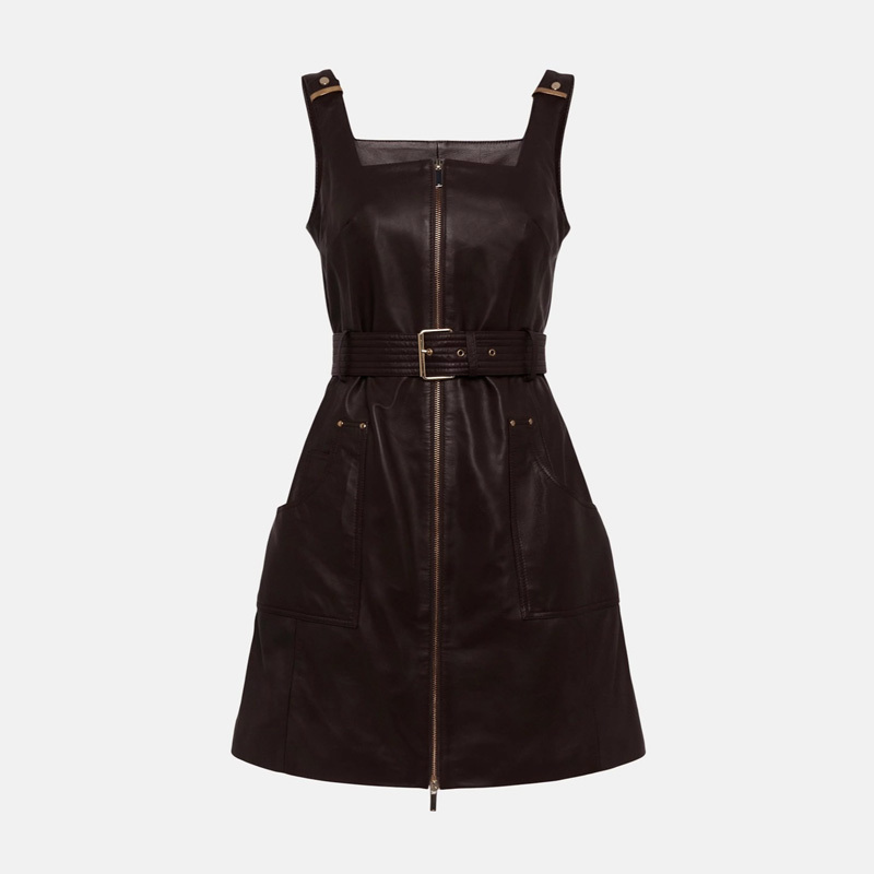 Karen Millen ワンピース ★Karen Millen★レザーバックル スクエアネック ジップドレス(6)