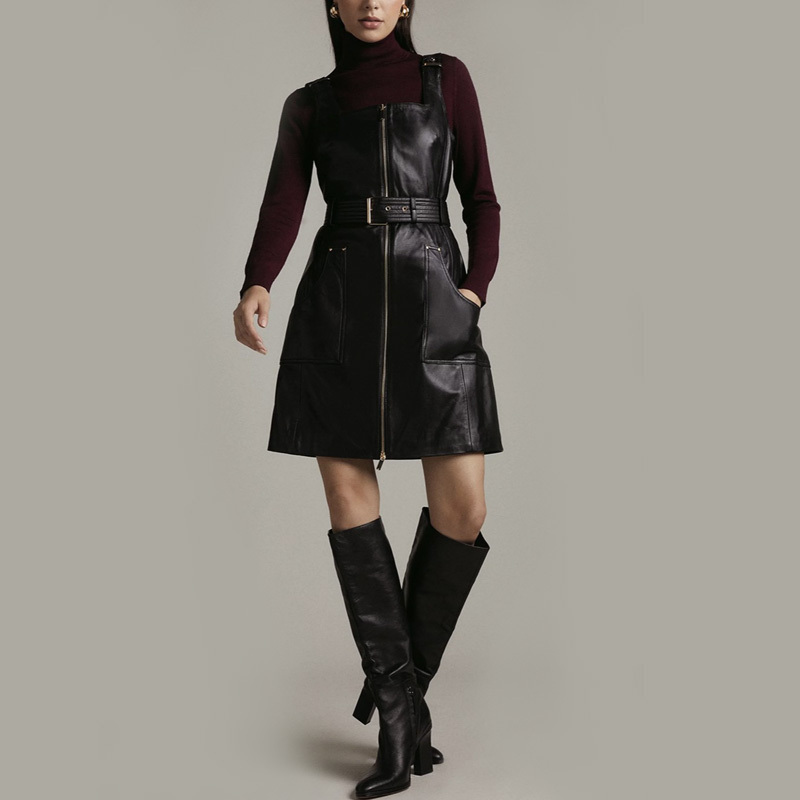 Karen Millen ワンピース ★Karen Millen★レザーバックル スクエアネック ジップドレス(12)