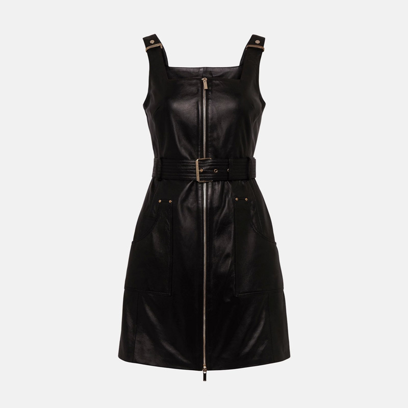 Karen Millen ワンピース ★Karen Millen★レザーバックル スクエアネック ジップドレス(16)