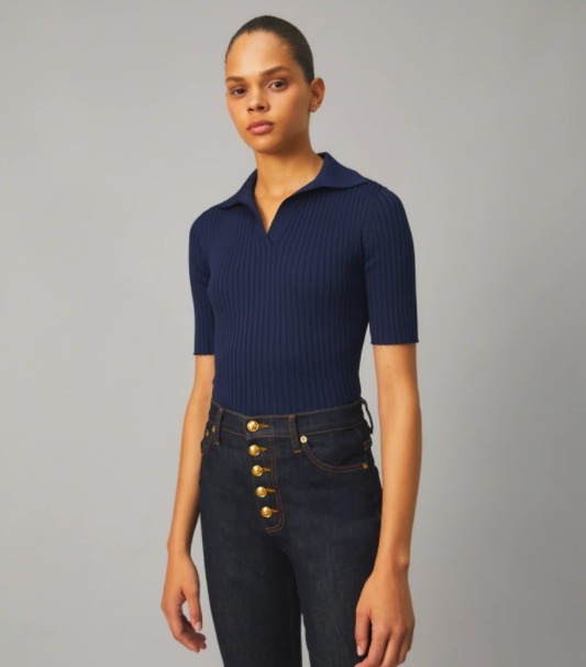 Tory Burch ポロシャツ TB ニットポロ RIBBED KNIT POLO 最終国内発送(4)