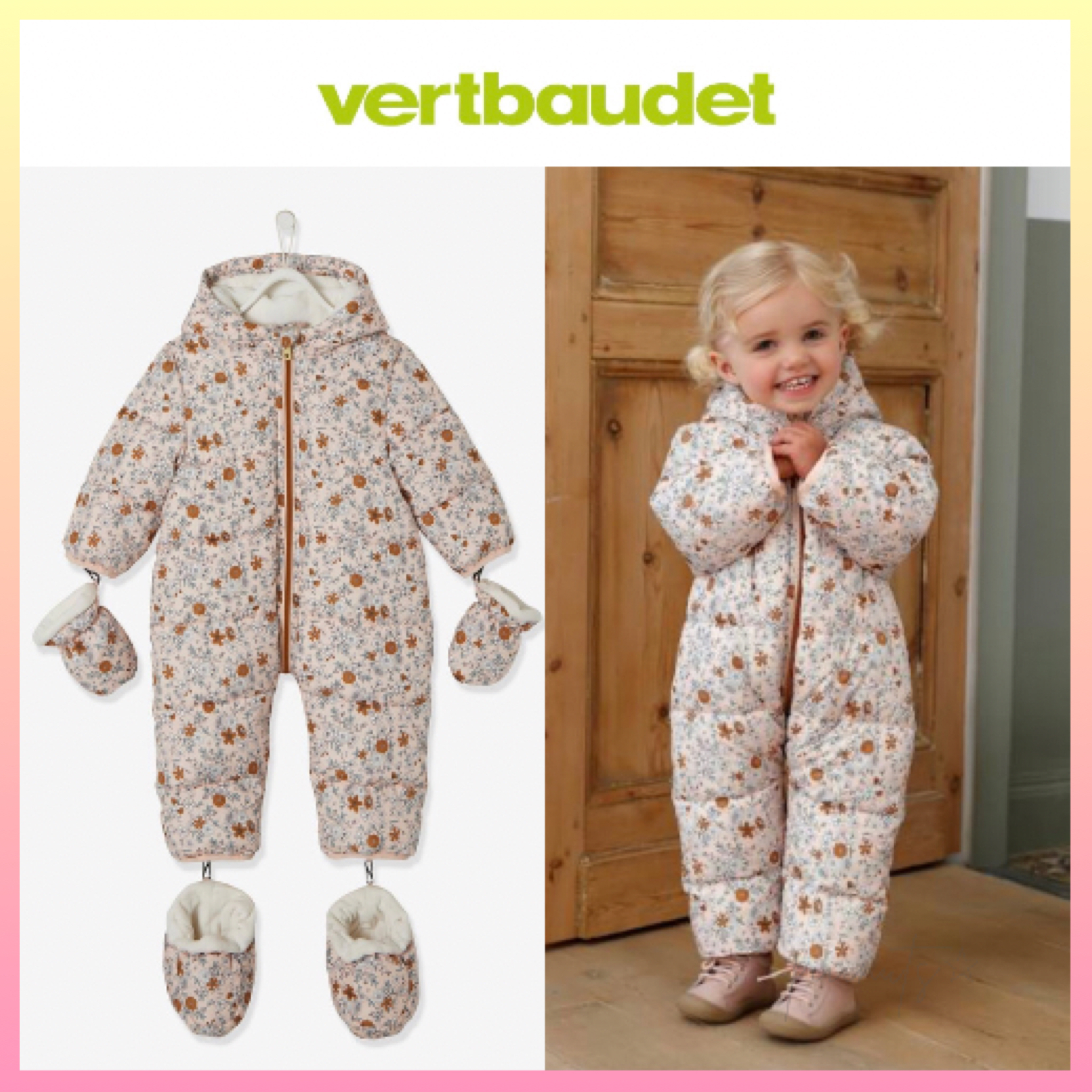 【Vertbaudet】パッド入り フラワー ジャンプスーツ *0-36M* べビーアウター 【Vertbaudet】パッド入り フラワー ジャンプスーツ *0-36M* べビーアウター