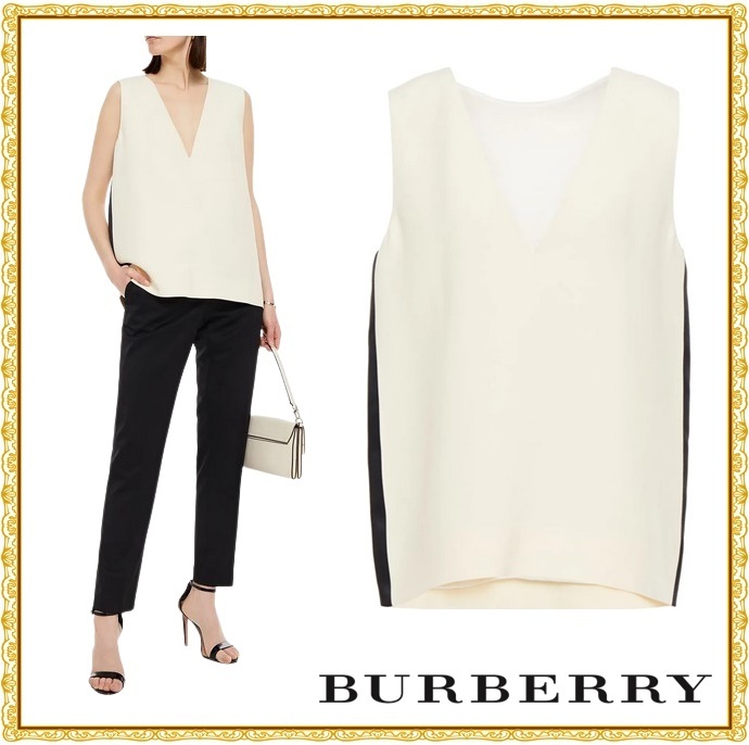 【関税送料込】BURBERRY サテントリム ウール&シルク トップス