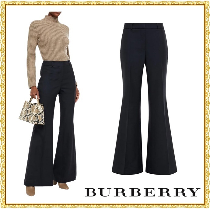 【関税送料込】BURBERRY ウールツイル フレアパンツ ネイビー