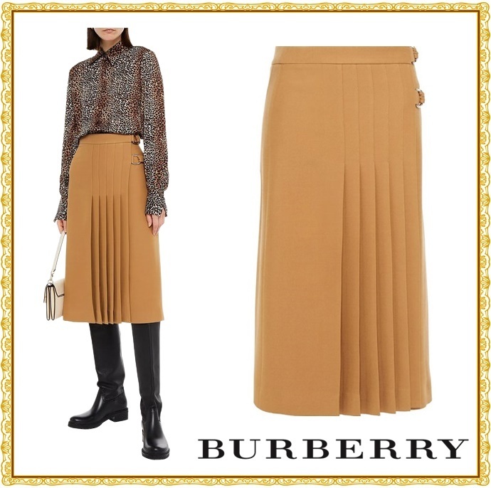 【関税送料込】BURBERRY プリーツ ウール シルク ミディスカート