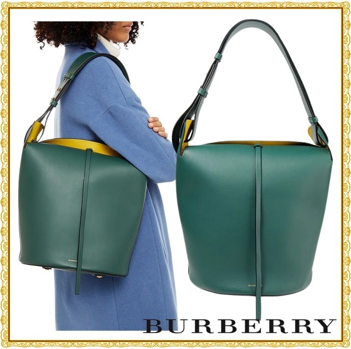 【関税送料込】BURBERRY レザー バケットバッグ グリーン