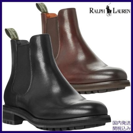 Ralph Lauren Chelsea Boots Plain Toe Blended Fabrics Plain Leather Chelsea Boots Logo