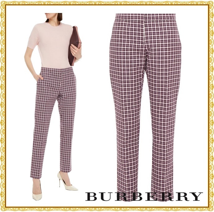【関税送料込】BURBERRY チェックコットン混 スリムレッグパンツ