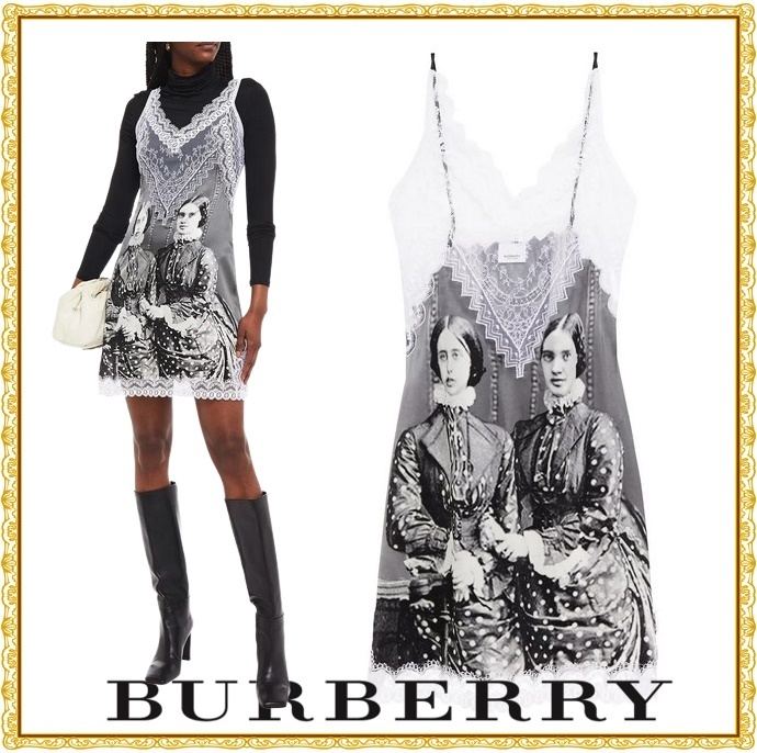 【関税送料込】BURBERRY レース シルクサテン ミニワンピース