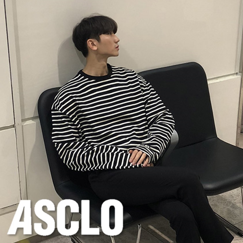 Tシャツ・カットソー ASCLO Overfit Stripe T Shirt (2color)