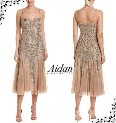 AIDAN MATTOX Dresses Sleeveless Plain Medium With Jewels Bridal Dresses