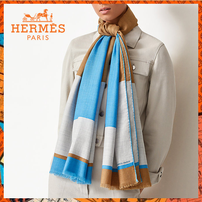 【お買い得!】 ストール《H HERMES Passant》ブルー 直営店 カシミア/シルク マフラー・ストール 【お買い得!】 ストール《H HERMES Passant》ブルー 直営店 カシミア/シルク マフラー・ストール