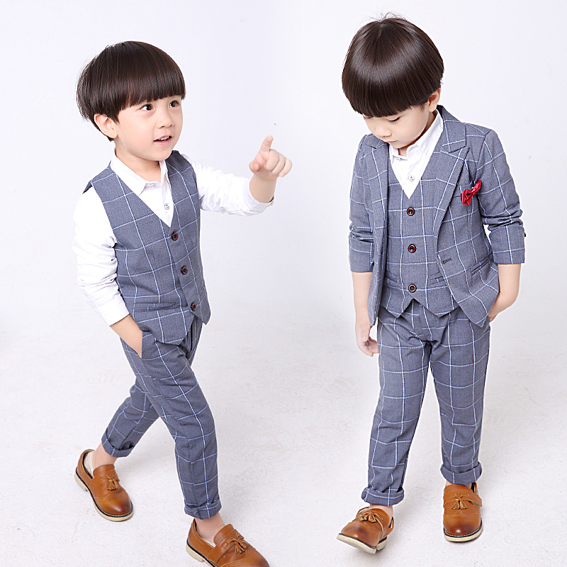 キッズグレー格子スーツ５点セット 演奏会 パーティ 80㎝〜160㎝
