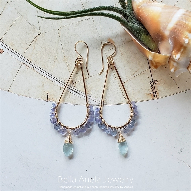 タンザナイト & アクアマリン フープ ピアス ハワイ BellaAnela