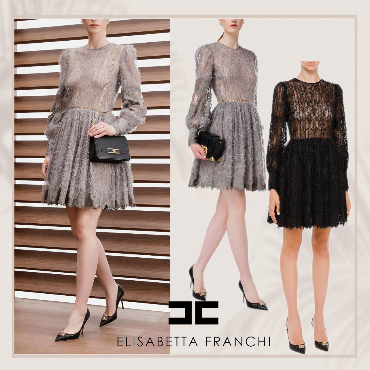 最高級のスーパー ★Elisabetta Franchi☆ 透明 長袖 レースショートドレス ドレス パーティードレス 最高級のスーパー ★Elisabetta Franchi☆ 透明 長袖 レースショートドレス ドレス パーティードレス