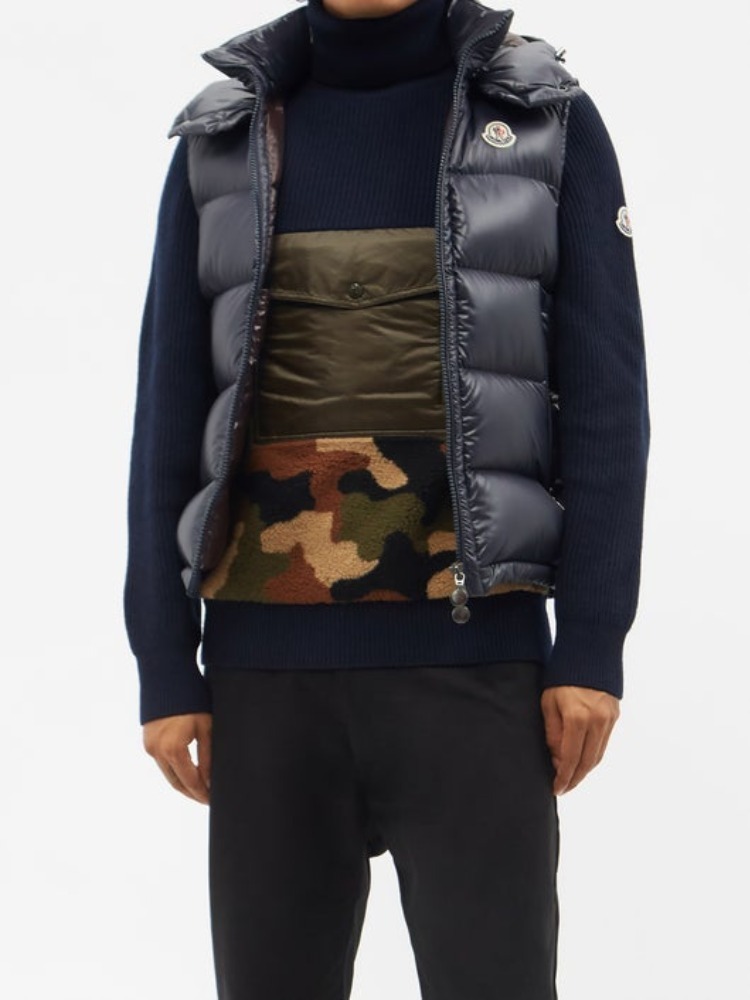 MONCLER カモフラージュインターシャパネル ウールセーター ニット・セーター MONCLER カモフラージュインターシャパネル ウールセーター ニット・セーター