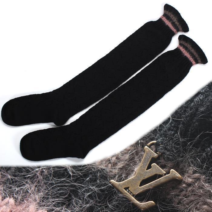 ルイヴィトンニーハイソックス LVロゴ lv-socks ウールブラック