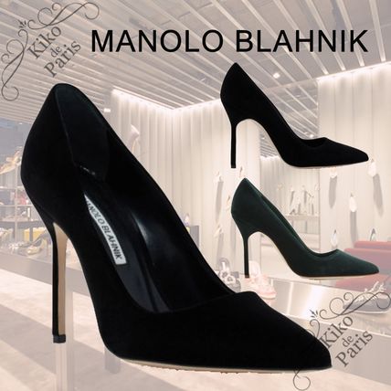 Manolo Blahnik Pointed Toe Velvet Plain Pin Heels Party Style Elegant Style