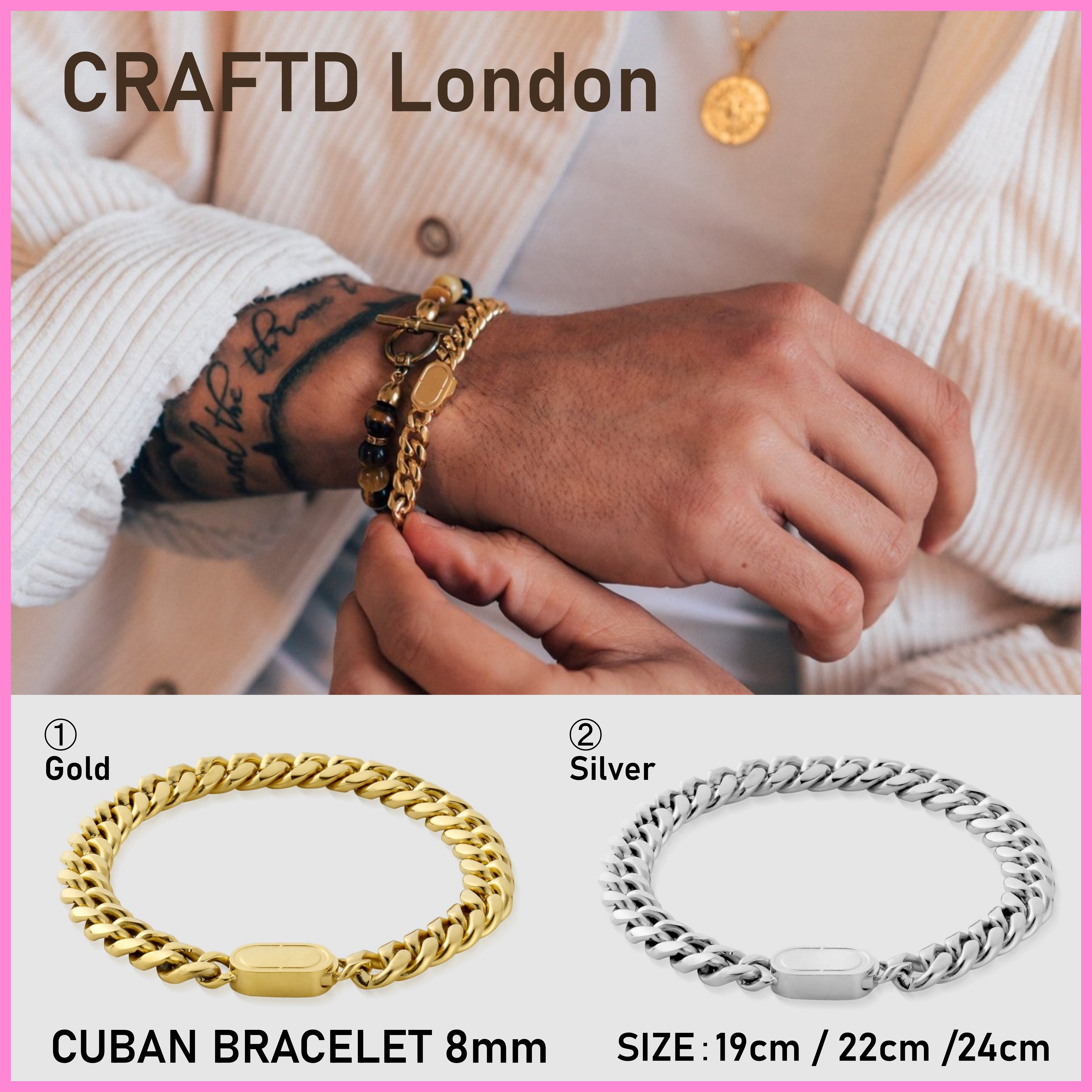 送料税込【CRAFTD London】CUBAN BRACELET 8ｍｍ (2色)☆ 国内発