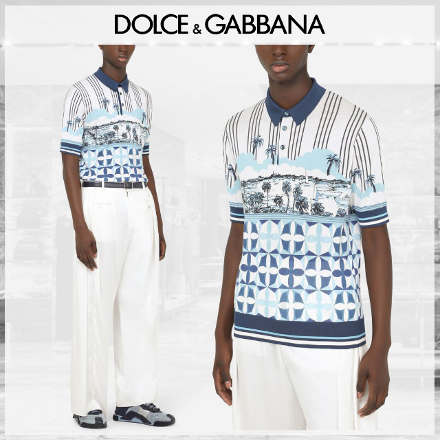 Dolce&Gabbana◇ポロスタイルニット プリントシルク ニット・セーター Dolce&Gabbana◇ポロスタイルニット プリントシルク ニット・セーター