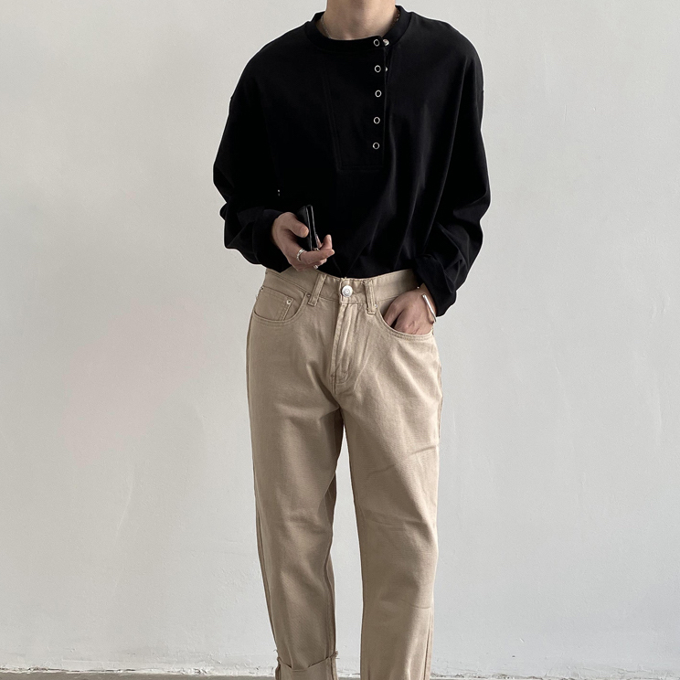 Tシャツ・カットソー トップス メンズ Tシャツ 長袖 ロンT ラウンドネック 韓国系 3色(15)