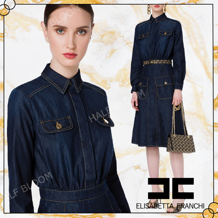 全品送料0円 ELISABETTA シャツドレス デニム ミディ丈 ポケット付 FRANCHI ワンピース 全品送料0円 ELISABETTA シャツドレス デニム ミディ丈 ポケット付 FRANCHI ワンピース
