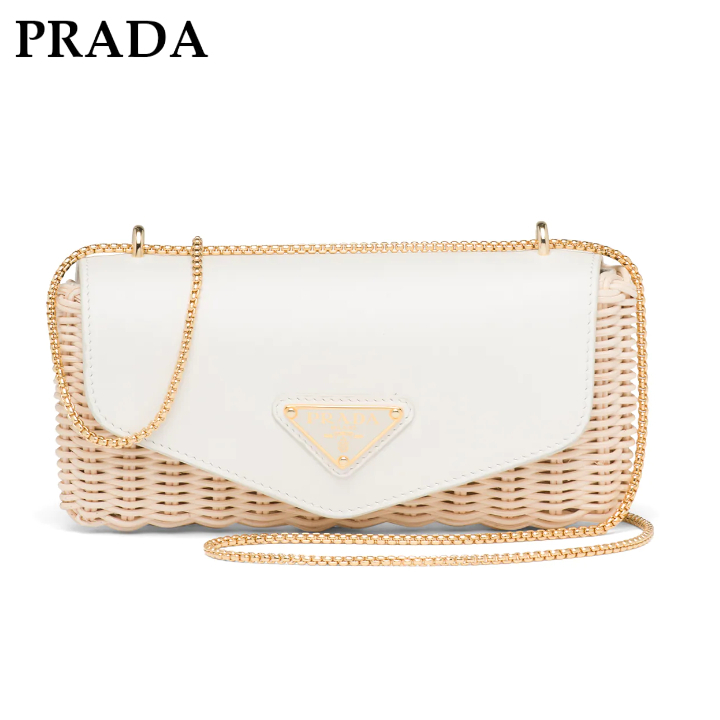 逆輸入 PRADA★ウィッカーxレザー ミニポーチ★すぐ届く! かごバッグ 逆輸入 PRADA★ウィッカーxレザー ミニポーチ★すぐ届く! かごバッグ