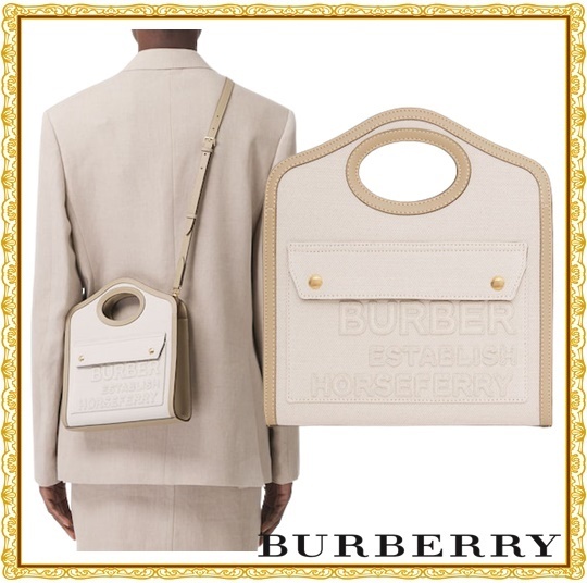 【関税送料込】BURBERRY MINI POCKET リネン＆コットントート