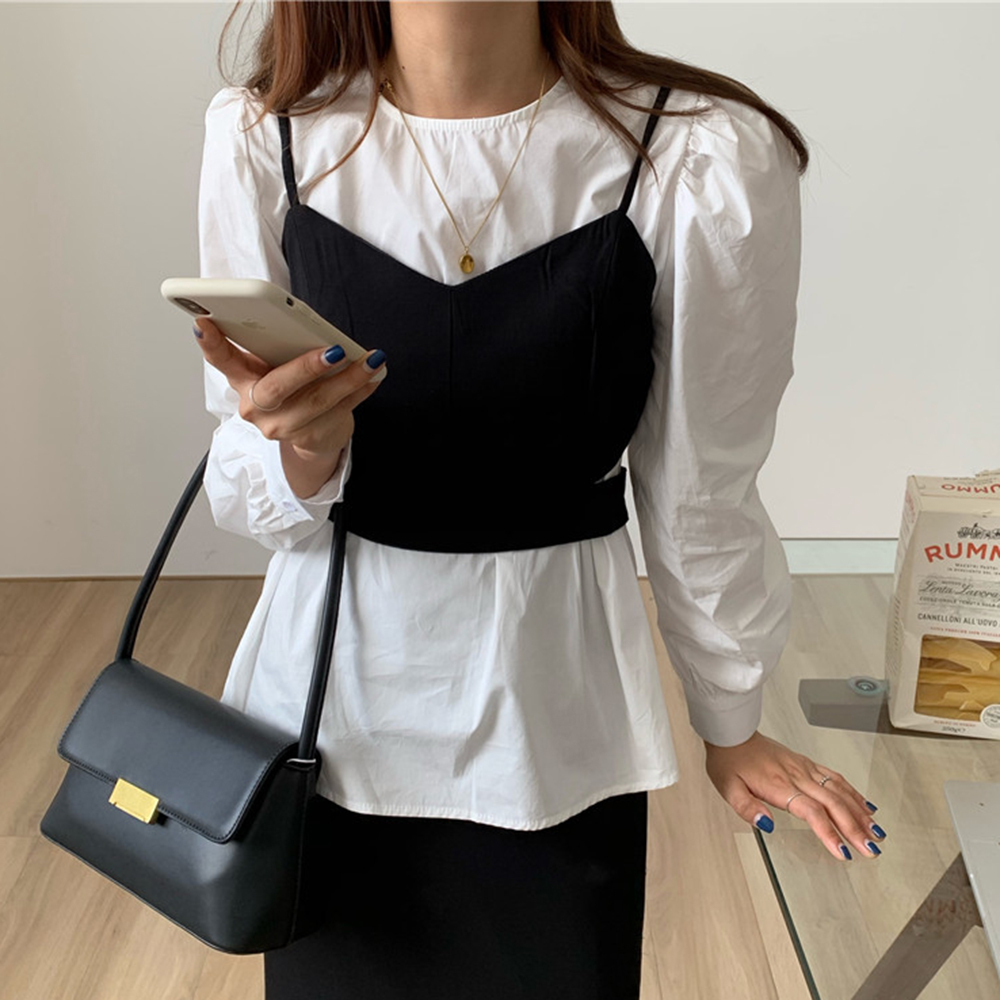【10%OFF】 ビスチェ 付き 可愛い レイヤード キャミ ブラウス パフスリーブ ブラウス・シャツ 【10%OFF】 ビスチェ 付き 可愛い レイヤード キャミ ブラウス パフスリーブ ブラウス・シャツ