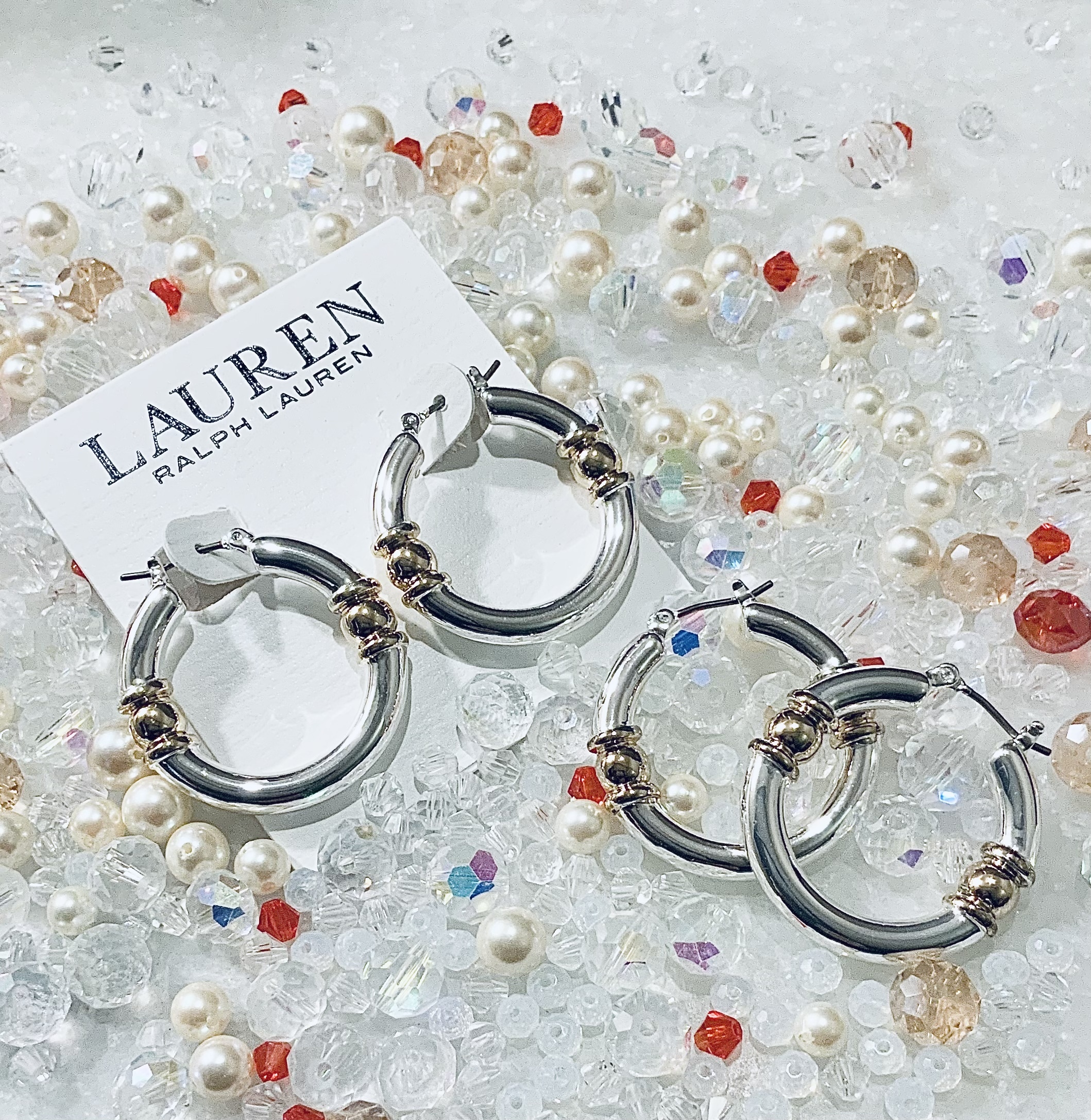 【関税送料込】Ralph Lauren 豪華 ツートーンフープピアス