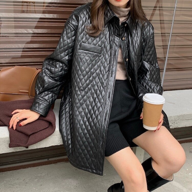 オシャレ キルティング フェイクレザー ブルゾン コート