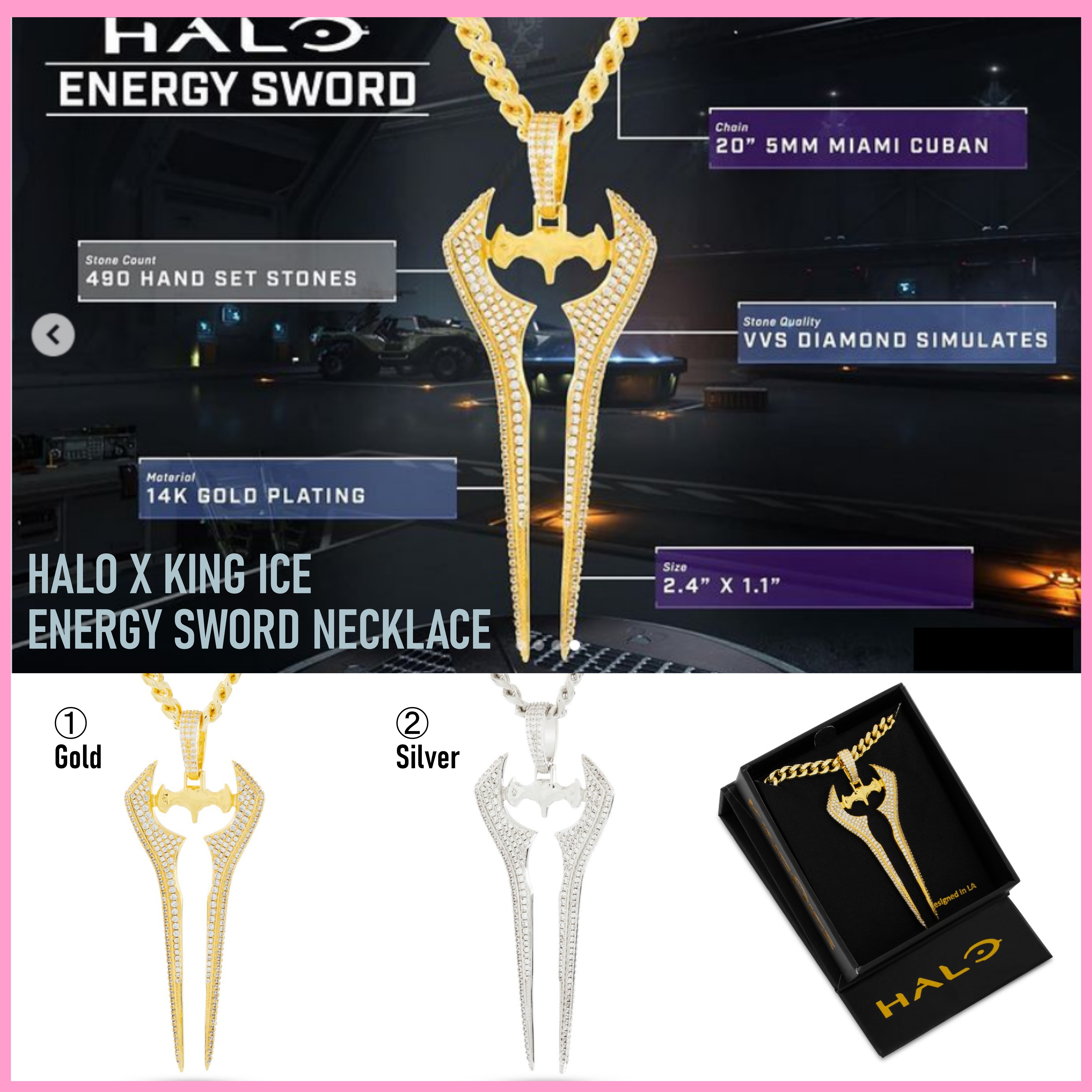 送料税込【HALO x KING ICE】ENERGY SWORD NECKLACE (2色)国内発