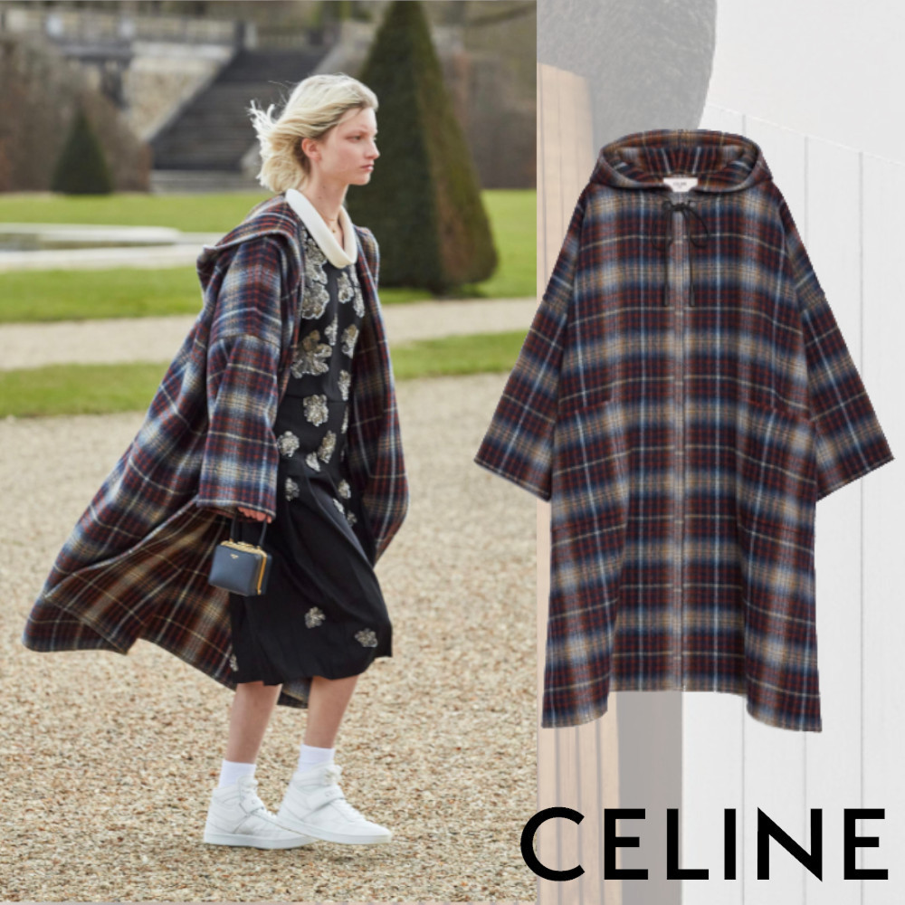 21AW#新作◇CELINE◇チェック バーヌース / ウール フード付き