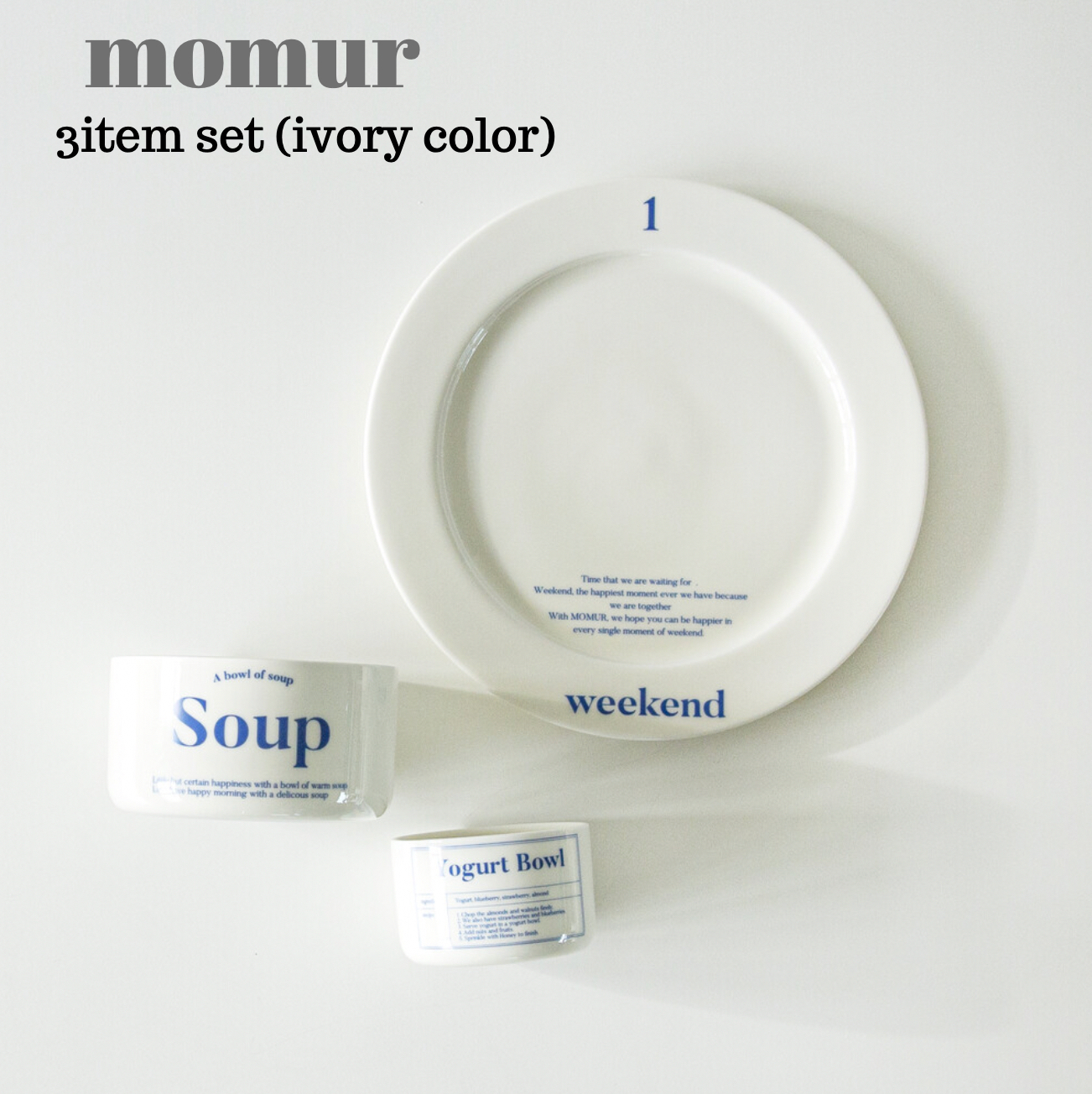 韓国シンプルおしゃれ【momur】dish & bowls set 3item (ivory)