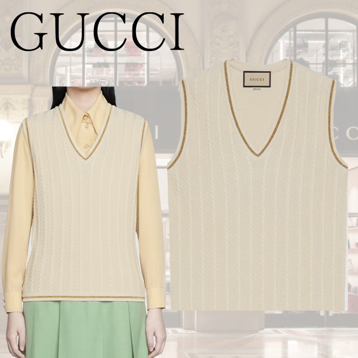 激安超安値 ラメ 【GUCCI】ゴールド トリム 直営店 アイボリー ベスト ベスト・ジレ 激安超安値 ラメ 【GUCCI】ゴールド トリム 直営店 アイボリー ベスト ベスト・ジレ