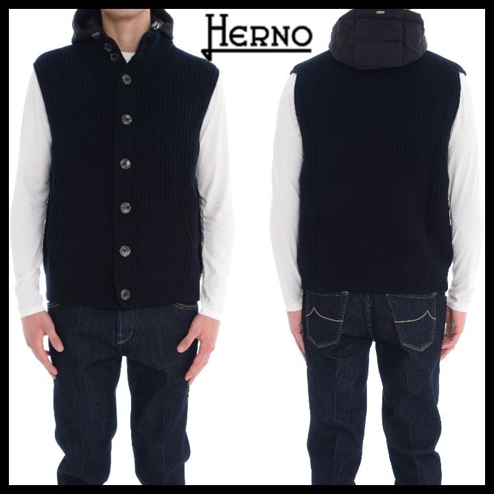 国内配送 白ニットに合う ヘルノherno ベスト メンズ フード付き ネイビー Herno ベスト ジレ Mc009ur 90 48 ベスト ジレ トップス 66 066 Cepeige Org