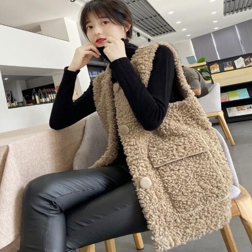 ベスト ジャケット もこもこ ラウンドネック ロングベスト ボア 通常販売 koh.style☆もこもこベスト(ジレ) ベスト/ジレ