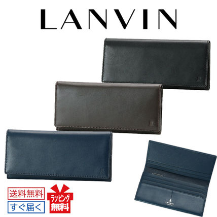 LANVIN Long Wallets Unisex Calfskin Street Style Plain Leather Folding Wallet