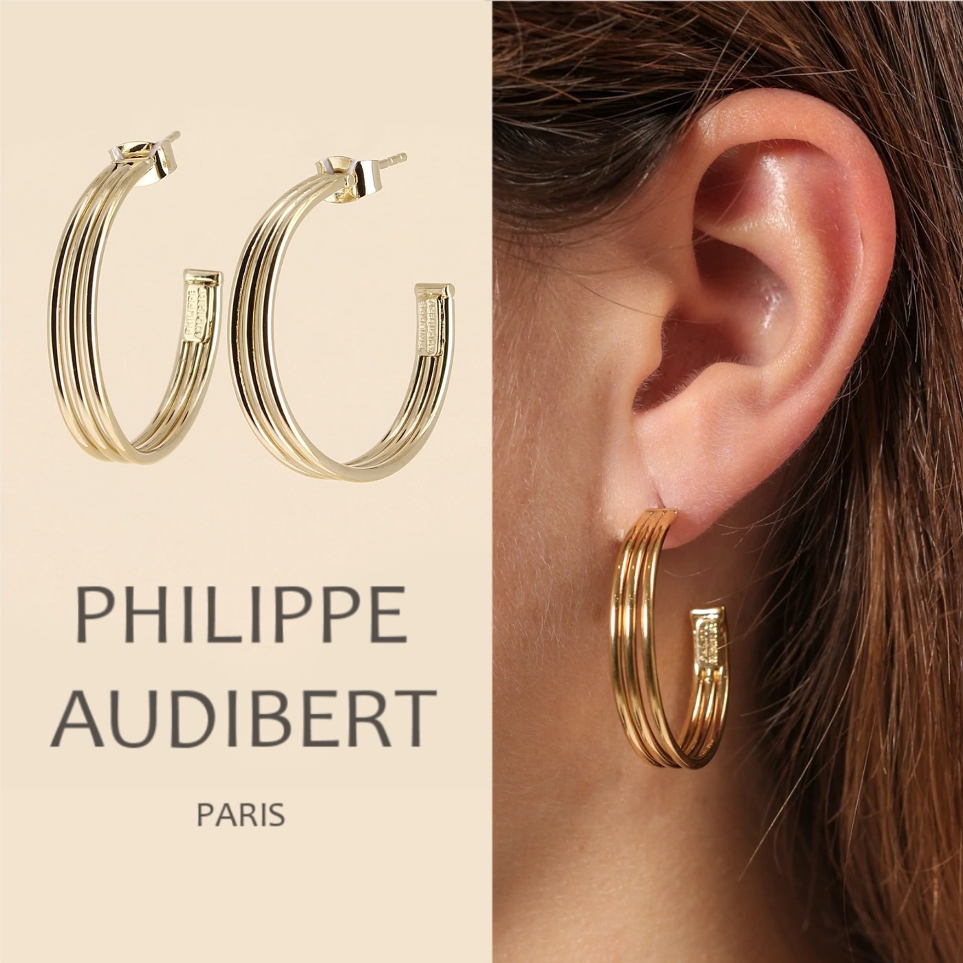 Philippe Audibert ◆ 3連フープ ミニ ゴールドピアス 送関込