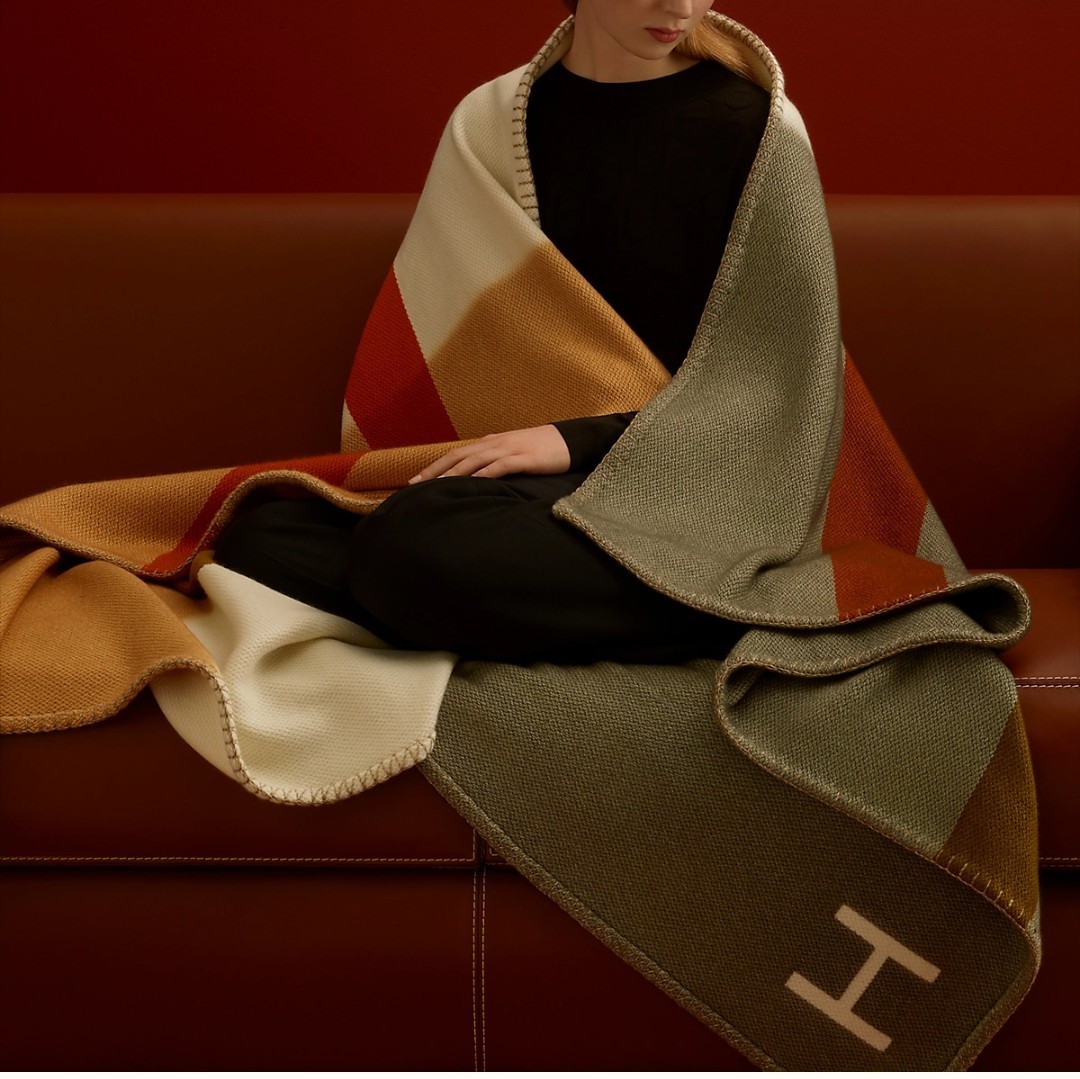 HERMES ブランケット(ひざ掛け) これからの季節に♪エルメス ブランケット Plaid H Dye(6)