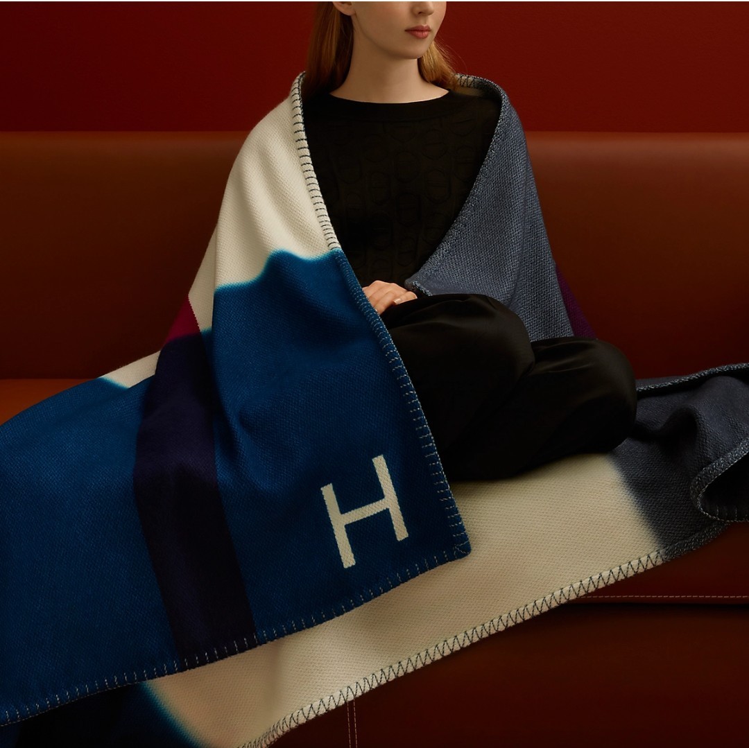 HERMES ブランケット(ひざ掛け) これからの季節に♪エルメス ブランケット Plaid H Dye(10)