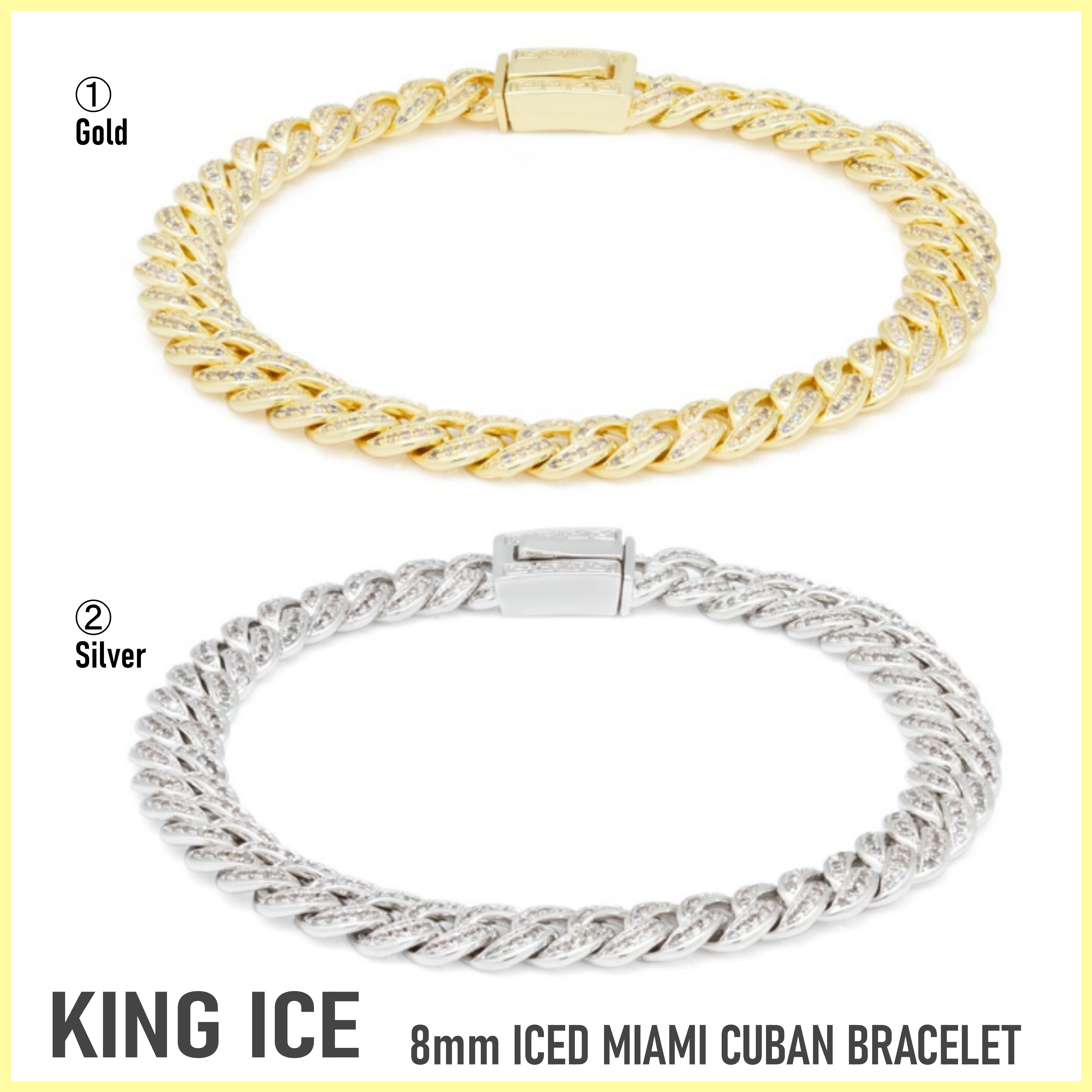 送税込【King Ice】8mm ICED MIAMI CUBAN BRACELET (2色) 国内発