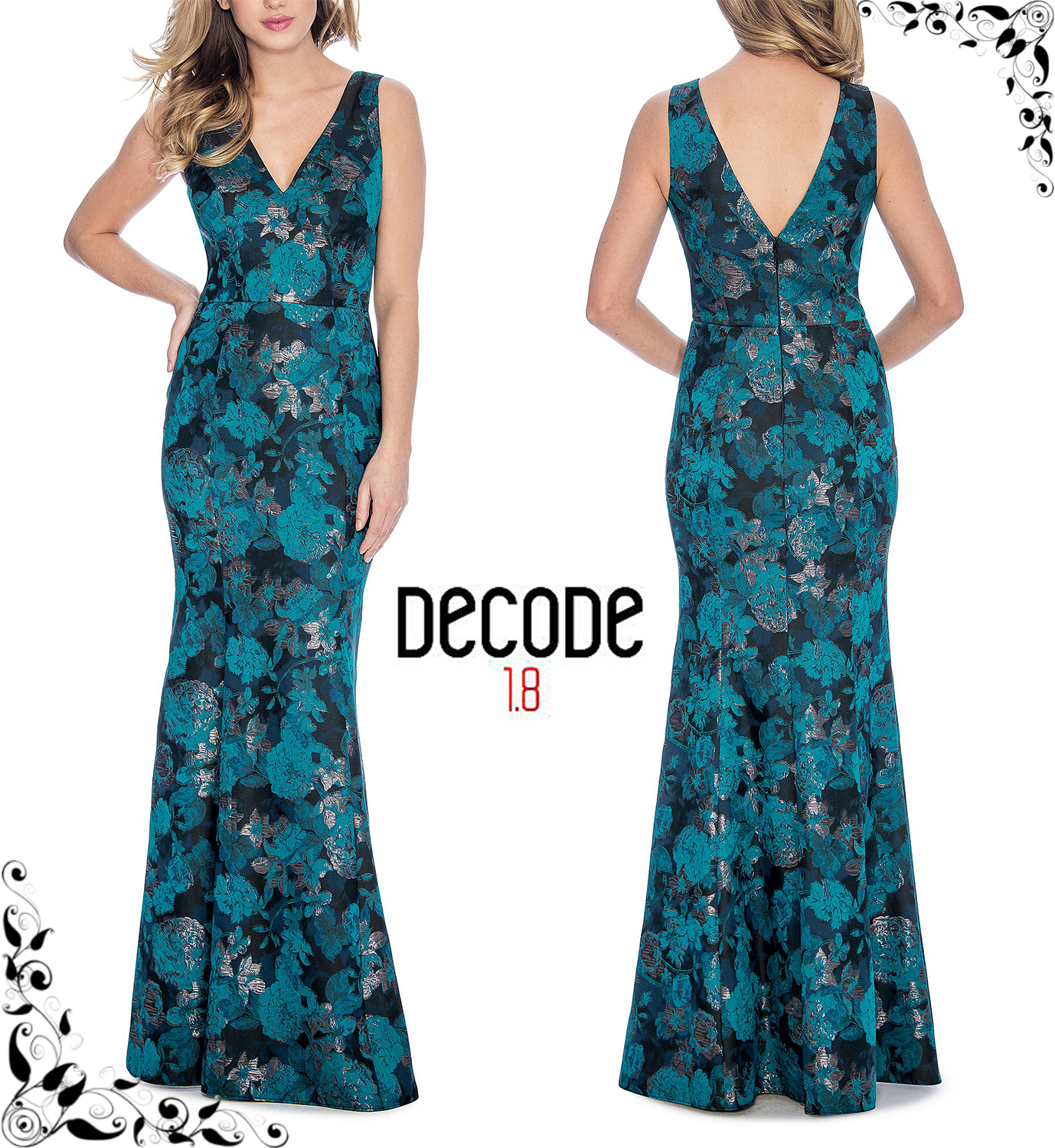 再再販! Decode1.8☆エメラルドグリーン ジャガード織ロングドレス パーティードレス 再再販! Decode1.8☆エメラルドグリーン ジャガード織ロングドレス パーティードレス