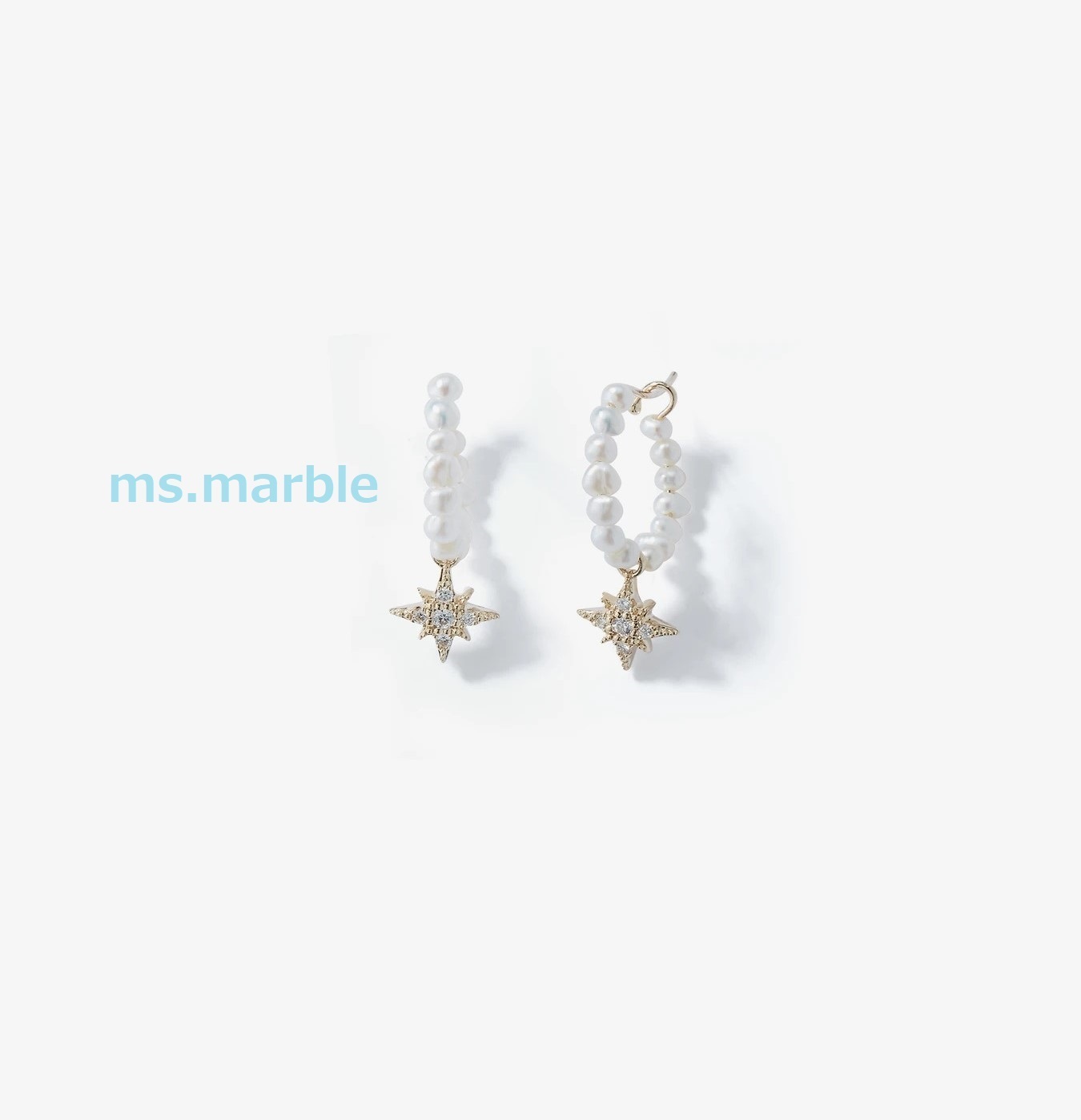国内発| MIZUKI Small Pearl & Diamond Star 14K フープピアス 国内発| MIZUKI Small Pearl & Diamond Star 14K フープピアス