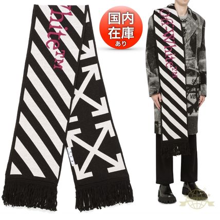 Off-White Scarves Stripes Wool Nylon Street Style Plain Cotton Fringes Logo