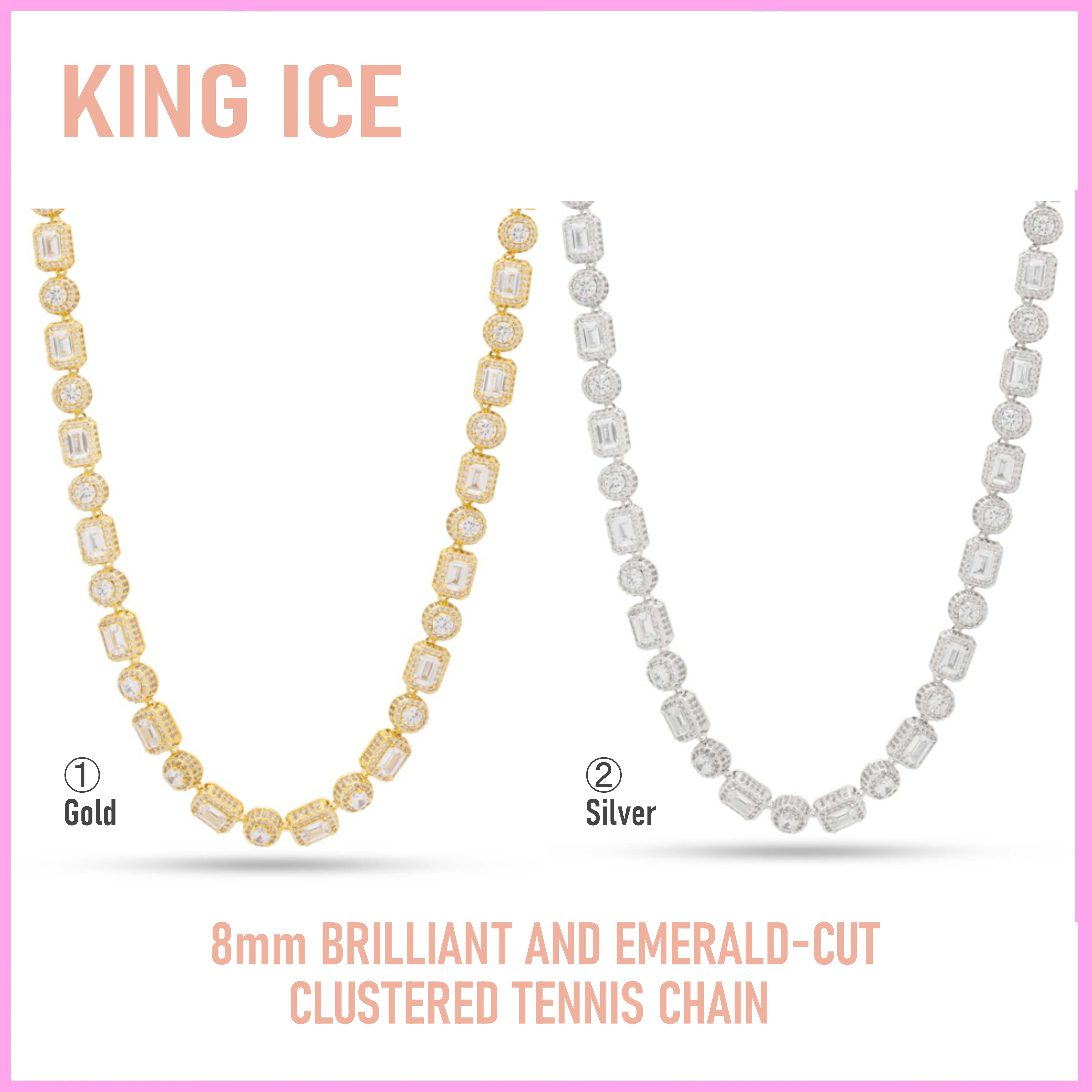 【King Ice】8mm BRILLIANT EMERALD-CUT CLUSTERED TENNIS CHAIN