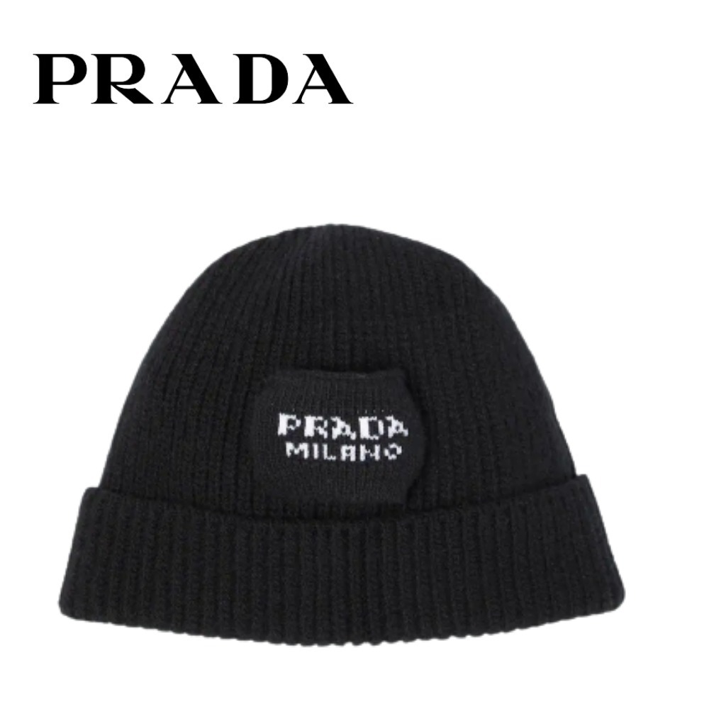 【人気No.1】 【大人気】PRADA ウールとカシミアをブレンドしたビーニー ロゴ ニットキャップ・ビーニー 【人気No.1】 【大人気】PRADA ウールとカシミアをブレンドしたビーニー ロゴ ニットキャップ・ビーニー