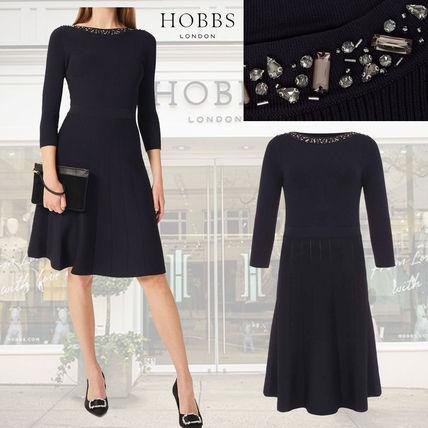 HOBBS LONDON ホブスロンドン ニットリブワンピース ネイビー UK6