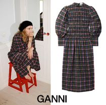 ◆送料・関税無料◆GANNI チェック柄 シルク混リネンワンピース 限定セールGANNI チェック柄 シアサッカーワンピース 関税込