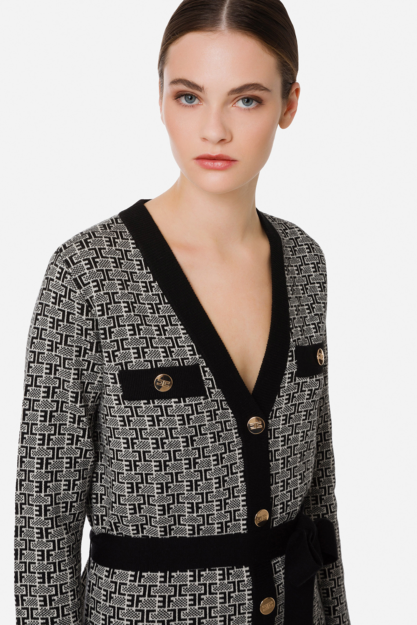 ELISABETTA FRANCHI ワンピース 【ELISABETTA FRANCHI/直営】モノグラム カーディガンワンピース(4)